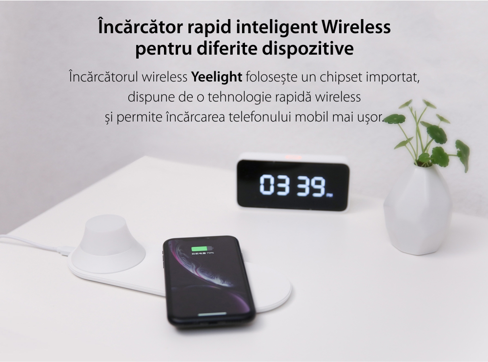 Caricabatterie Wireless Yeelight YLYD08YI, Bianco, Luce Notturna, Ricarica Rapida, 10W, Lampada LED
