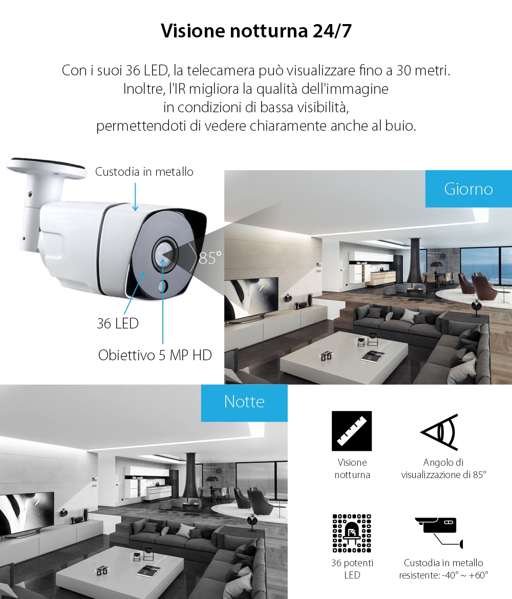 Telecamera di sorveglianza Besnt BS-IP73GP, HD, Visione notturna, Resistente all’acqua, Monitoraggio 24h