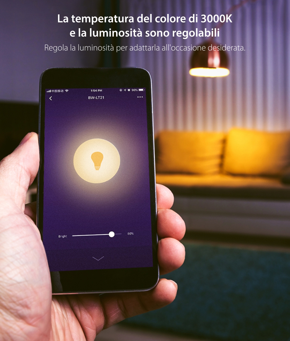 Lampadina Smart LED RGB, BlitzWolf BW-LT21, 10 W, Bulb, 900 LM, 3000K, E27, Controllo vocale