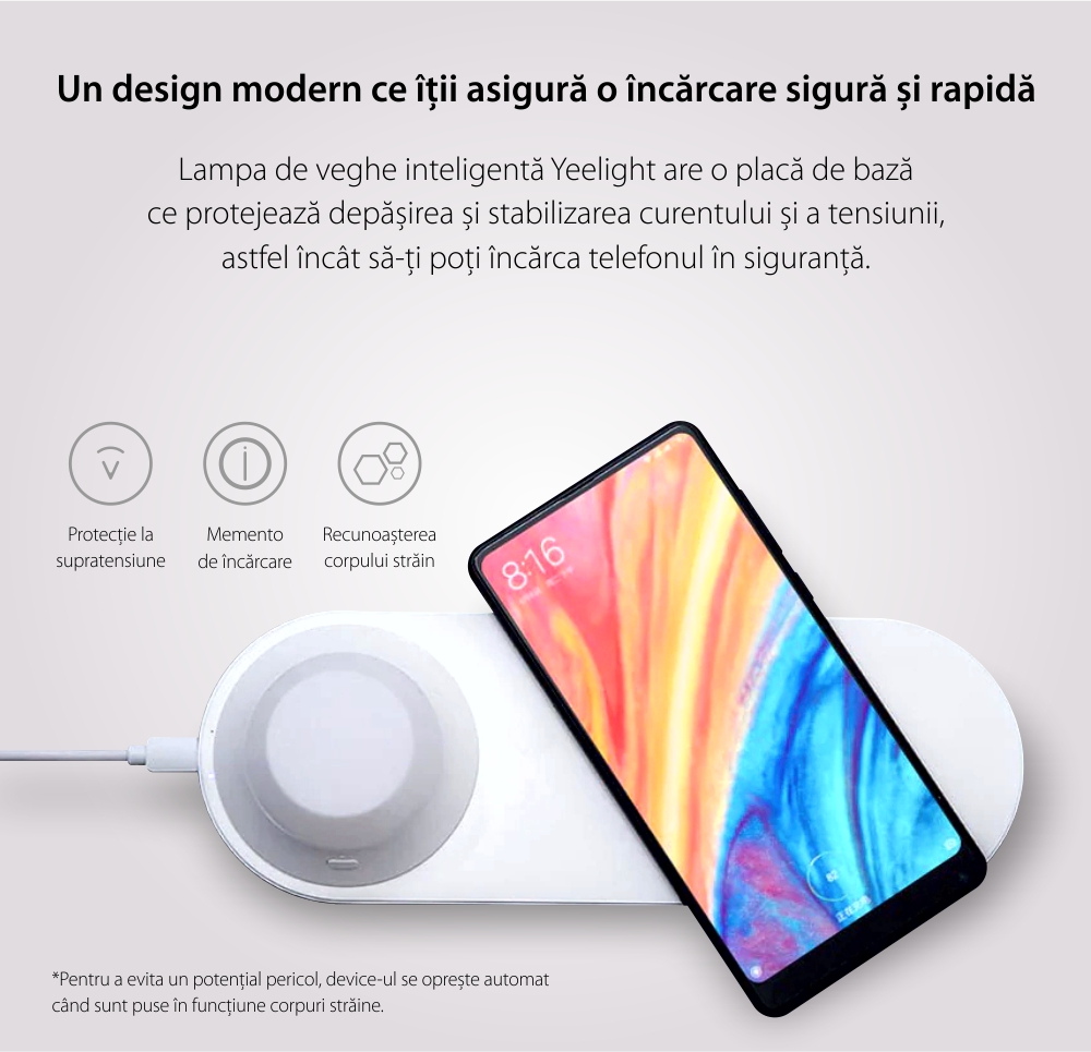 Caricabatterie Wireless Yeelight YLYD08YI, Bianco, Luce Notturna, Ricarica Rapida, 10W, Lampada LED