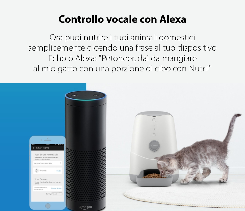 Dispenser intelligente per cibo per animali Petoneer Nutri, Controllo tramite app, Slot per batteria esterna