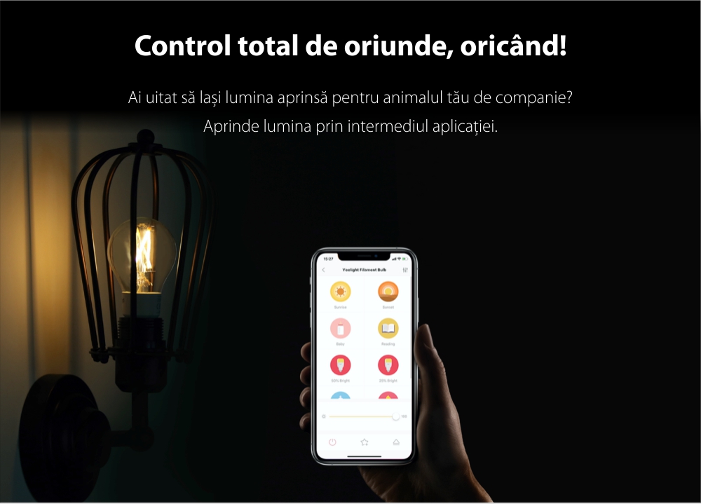 Lampadina intelligente con filamento LED, Yeelight YLDP12YL, Controllo smart, 6W, Wi-Fi, 2.4 GHz