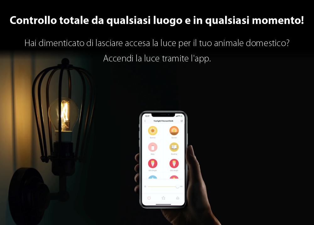 Lampadina intelligente con filamento LED, Yeelight YLDP12YL, Controllo smart, 6W, Wi-Fi, 2.4 GHz