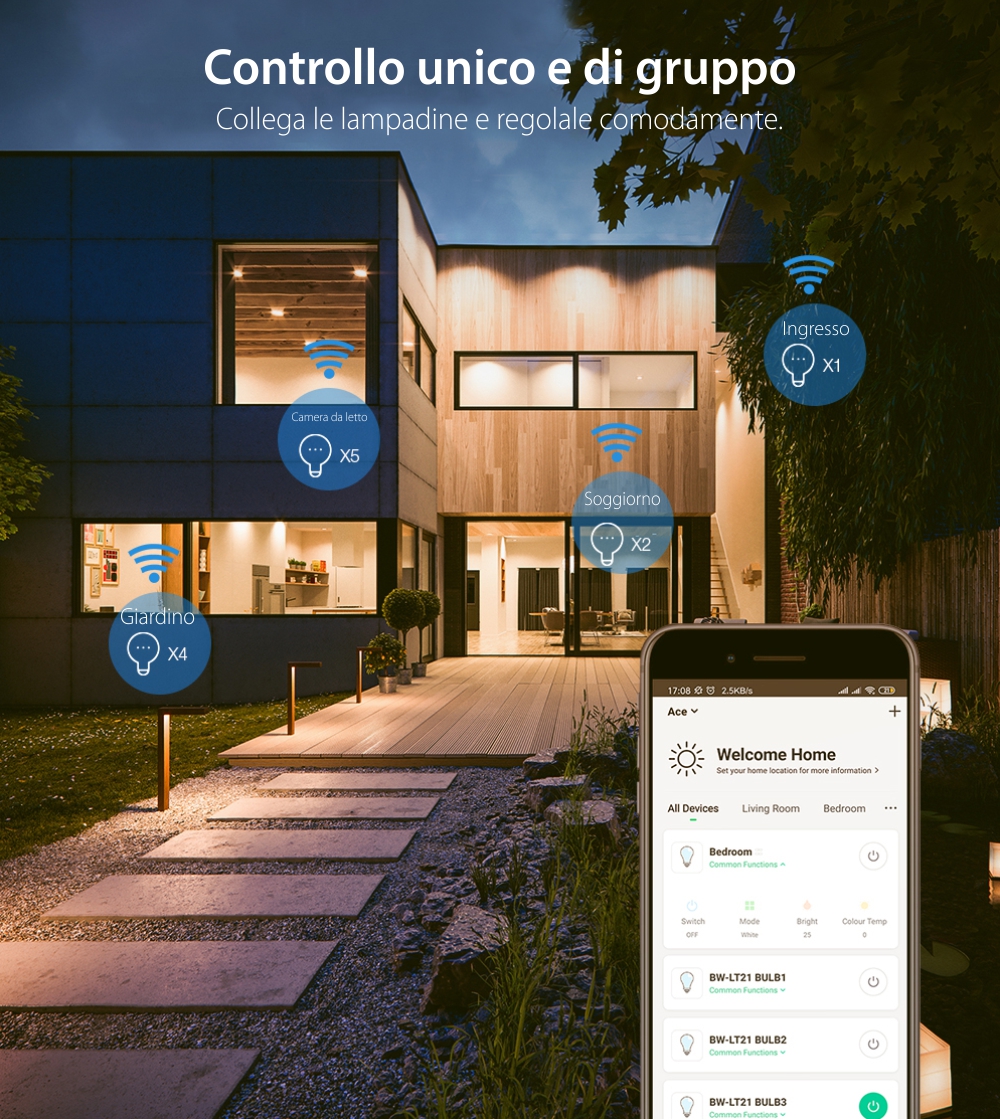 Lampadina Smart LED RGB, BlitzWolf BW-LT21, 10 W, Bulb, 900 LM, 3000K, E27, Controllo vocale