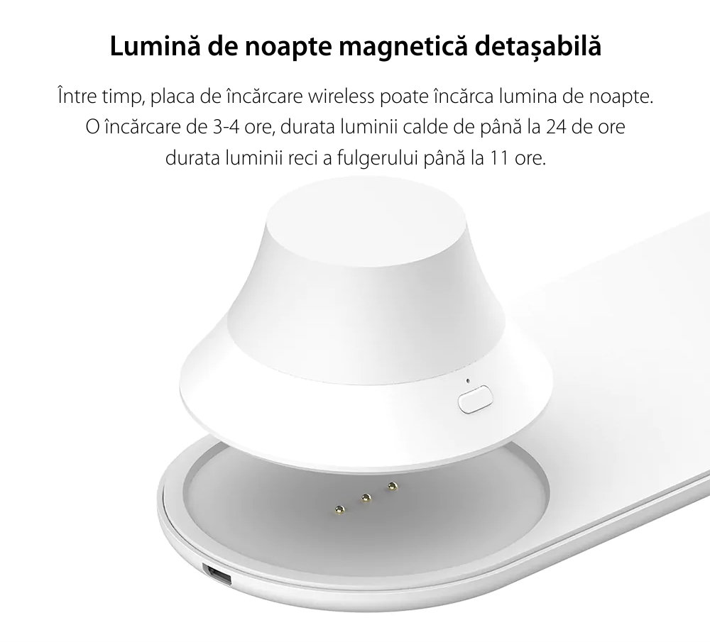 Caricabatterie Wireless Yeelight YLYD08YI, Bianco, Luce Notturna, Ricarica Rapida, 10W, Lampada LED