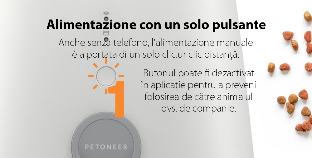 Dispenser intelligente per cibo per animali Petoneer Nutri, Controllo tramite app, Slot per batteria esterna