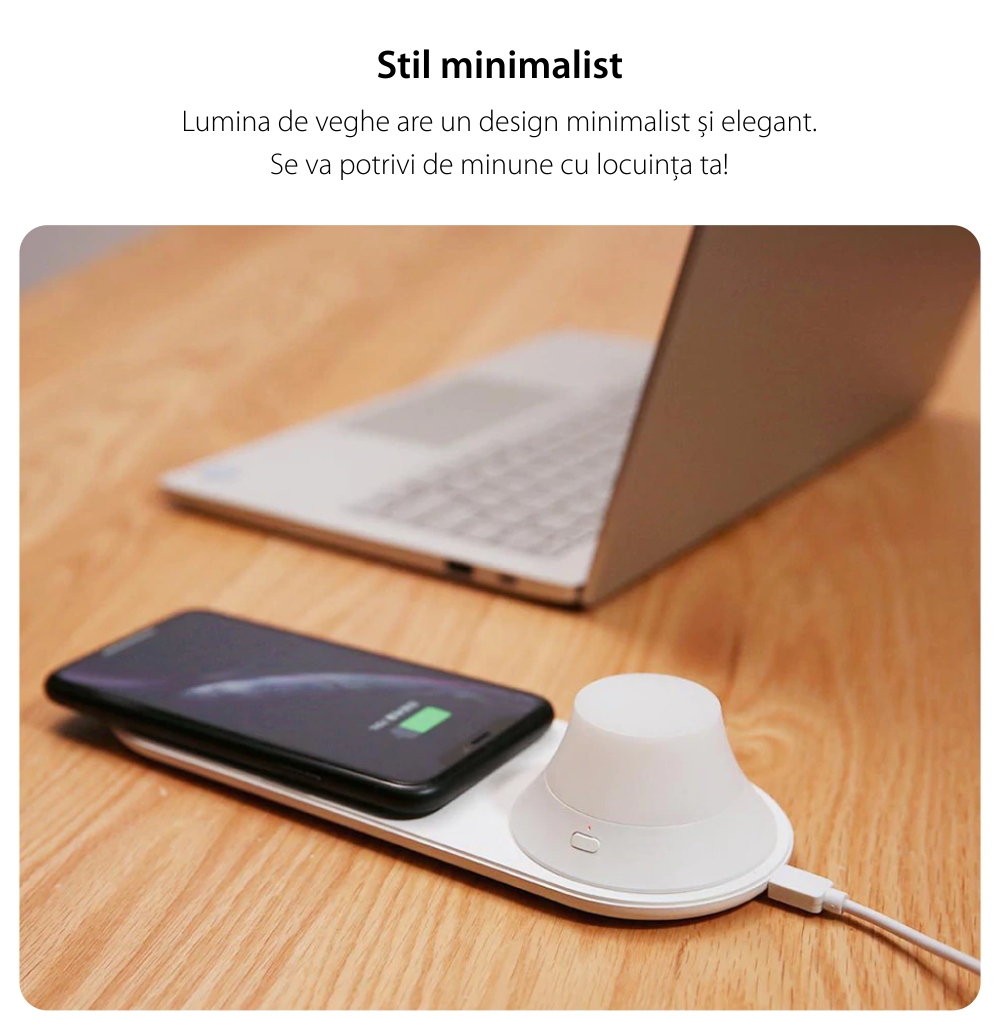 Caricabatterie Wireless Yeelight YLYD08YI, Bianco, Luce Notturna, Ricarica Rapida, 10W, Lampada LED