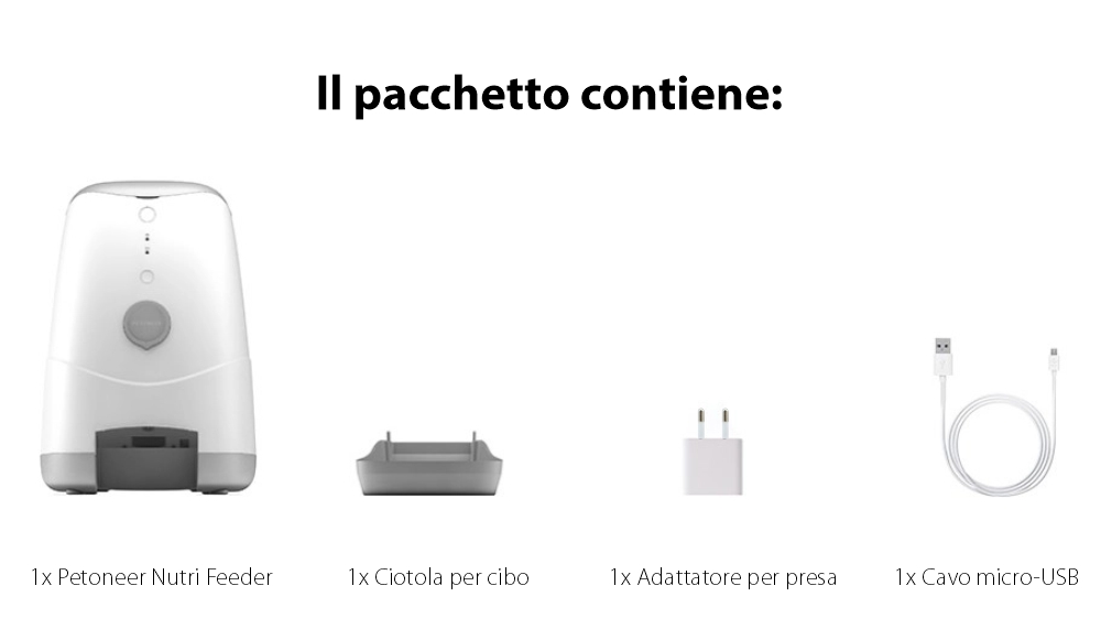 Dispenser intelligente per cibo per animali Petoneer Nutri, Controllo tramite app, Slot per batteria esterna