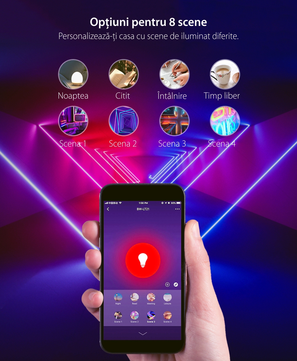 Lampadina Smart LED RGB, BlitzWolf BW-LT21, 10 W, Bulb, 900 LM, 3000K, E27, Controllo vocale