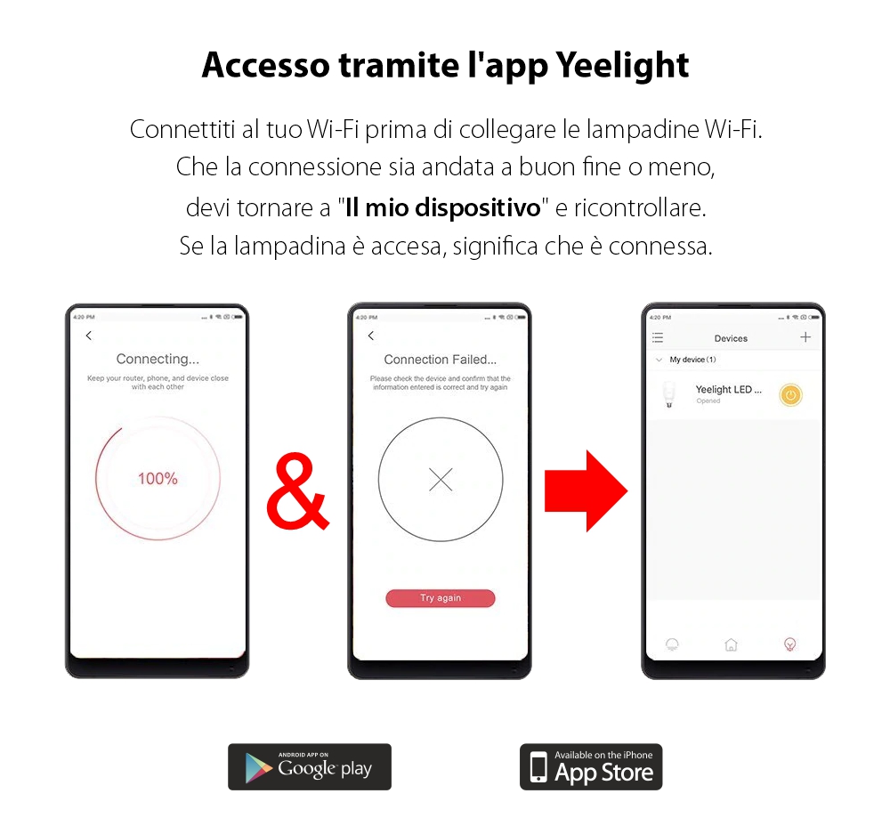 Lampadina intelligente con filamento LED, Yeelight YLDP12YL, Controllo smart, 6W, Wi-Fi, 2.4 GHz