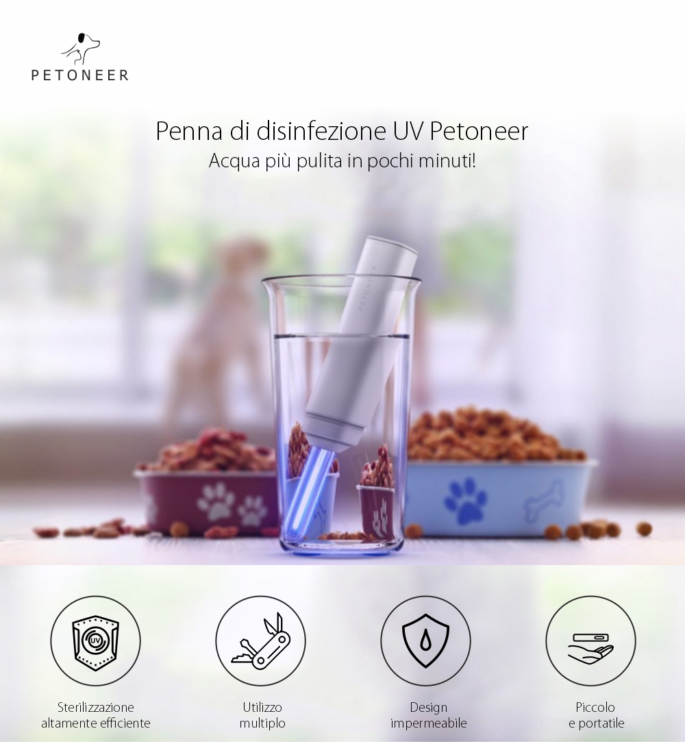 Bacchetta disinfettante UV Petonner, Virus e batteri, 254 nm, Batteria 2200 mAh
