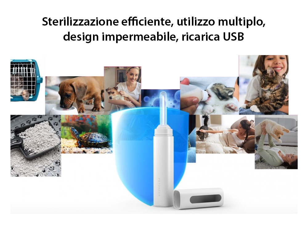 Bacchetta disinfettante UV Petonner, Virus e batteri, 254 nm, Batteria 2200 mAh