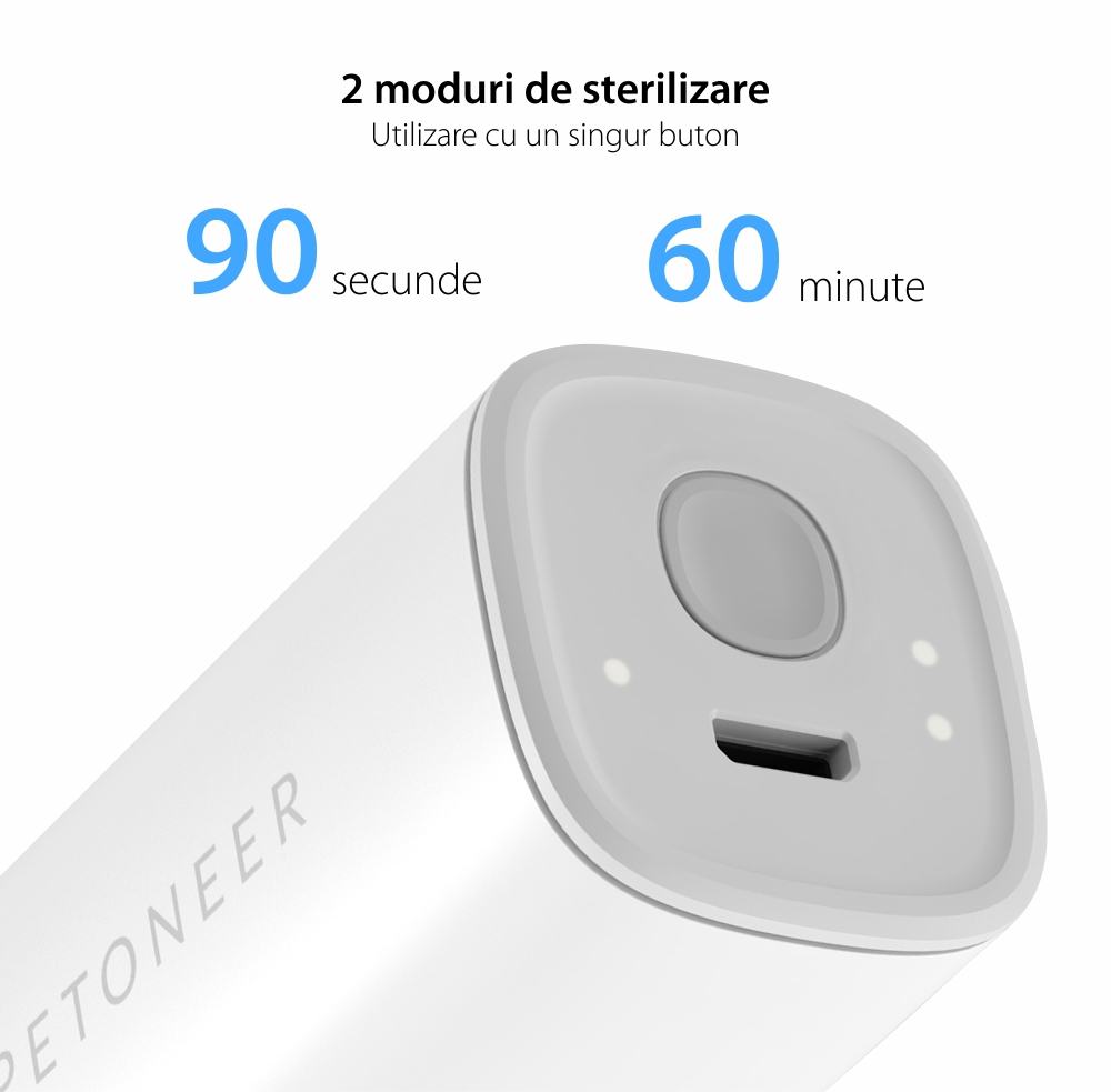 Bacchetta disinfettante UV Petonner, Virus e batteri, 254 nm, Batteria 2200 mAh
