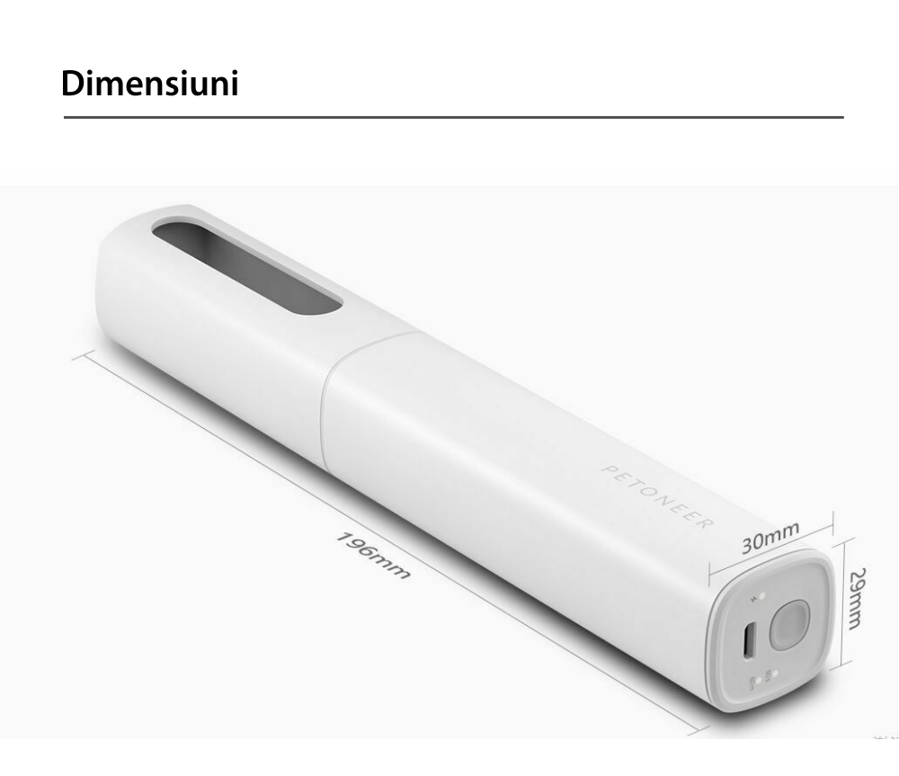 Bacchetta disinfettante UV Petonner, Virus e batteri, 254 nm, Batteria 2200 mAh
