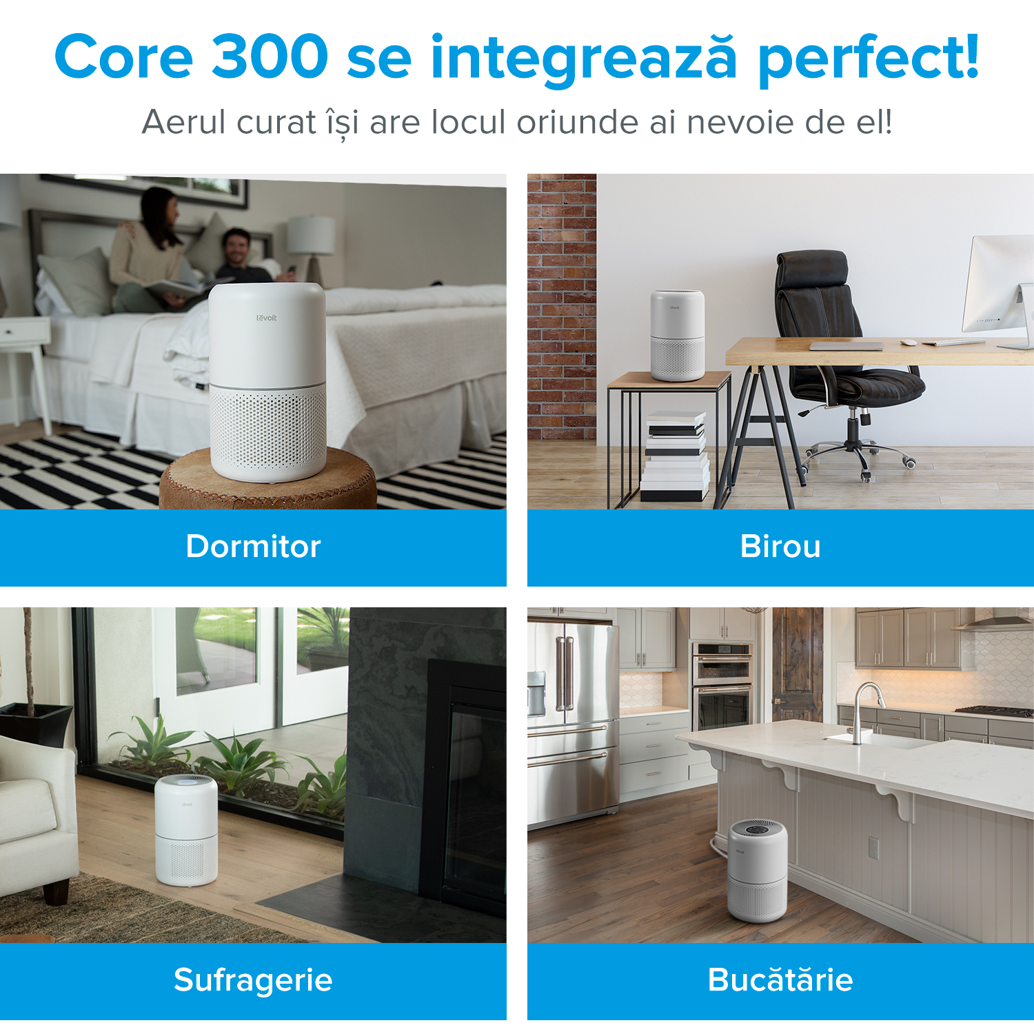 Purificatore d’Aria Levoit Core 300, Bianco, Filtro True HEPA, Carbonio Attivo, Super Silenzioso, Touch Screen