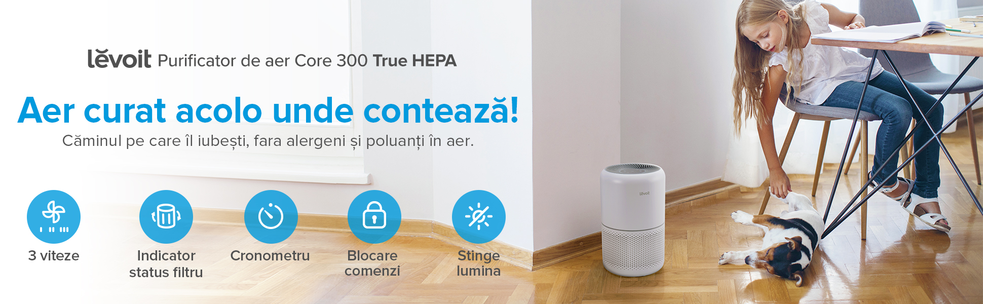 Purificatore d’Aria Levoit Core 300, Bianco, Filtro True HEPA, Carbonio Attivo, Super Silenzioso, Touch Screen