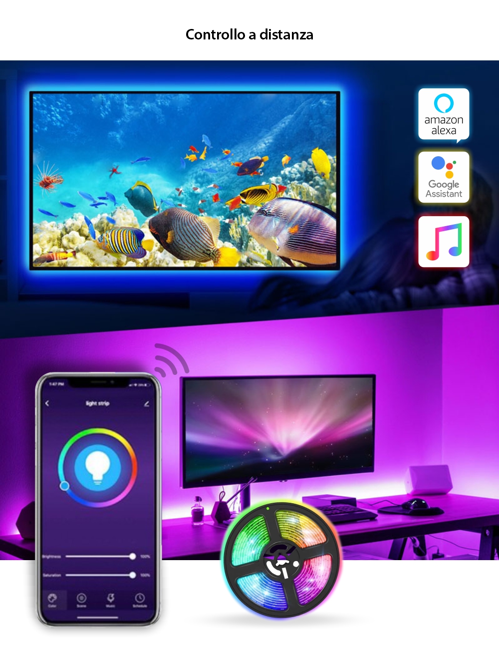Kit Striscia LED Smart NiteBird SL2, Wi-Fi, 5 Metri, Controllo tramite app, Controllo vocale