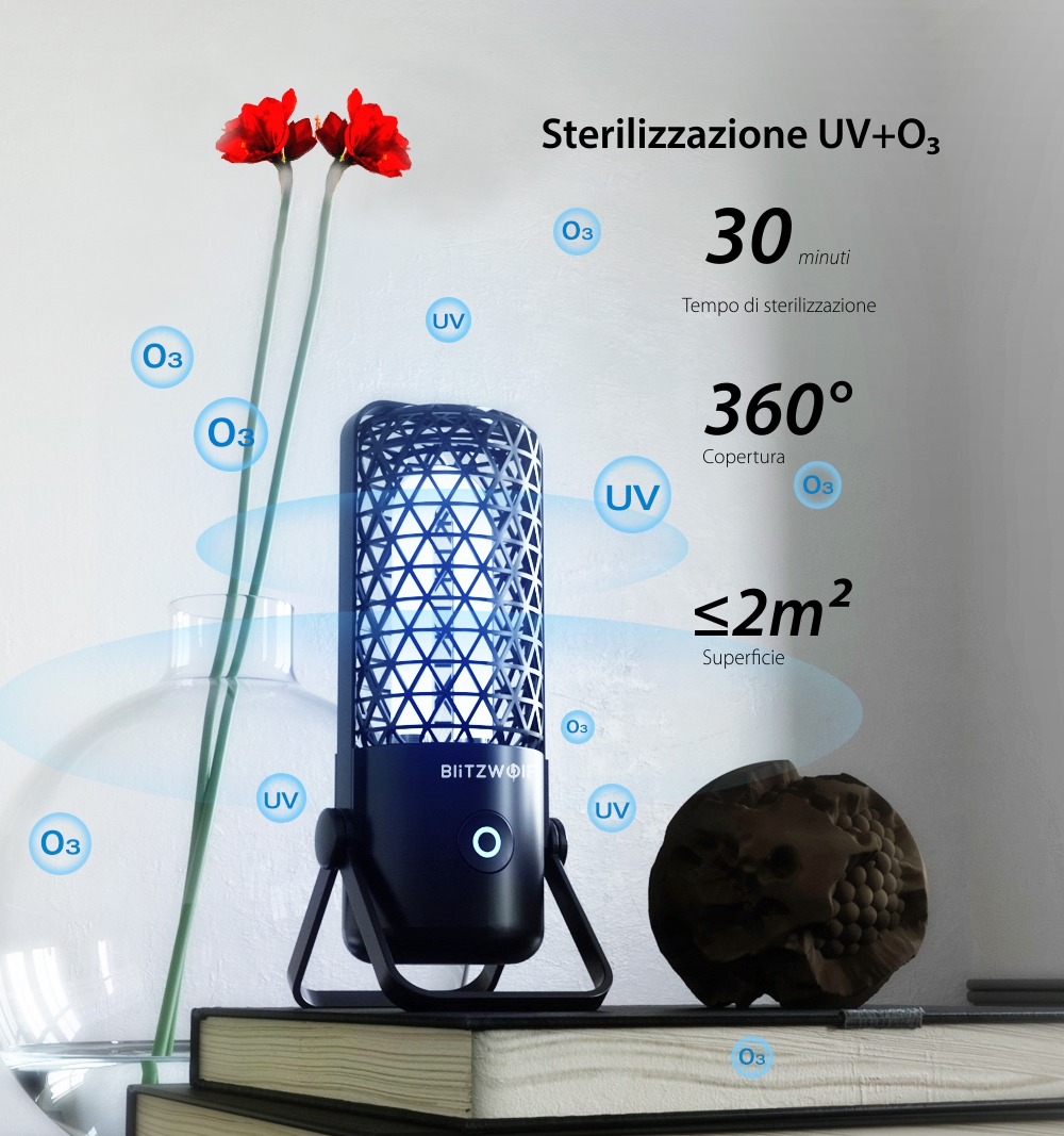 Lampada di sterilizzazione BlitzWolf BW-FUN4, portatile, a raggi ultravioletti e ozono, batteria da 700 mAh