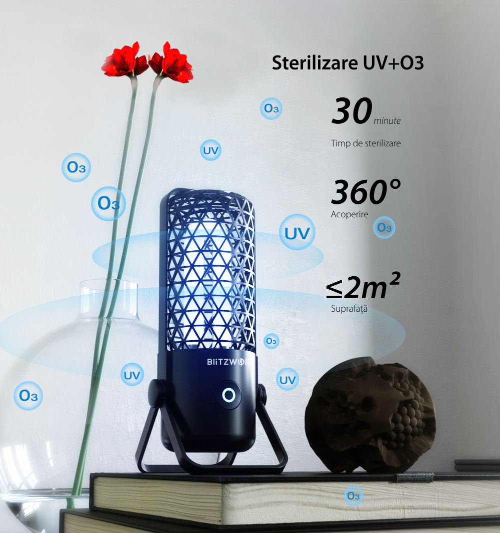 Lampada di sterilizzazione BlitzWolf BW-FUN4, portatile, a raggi ultravioletti e ozono, batteria da 700 mAh
