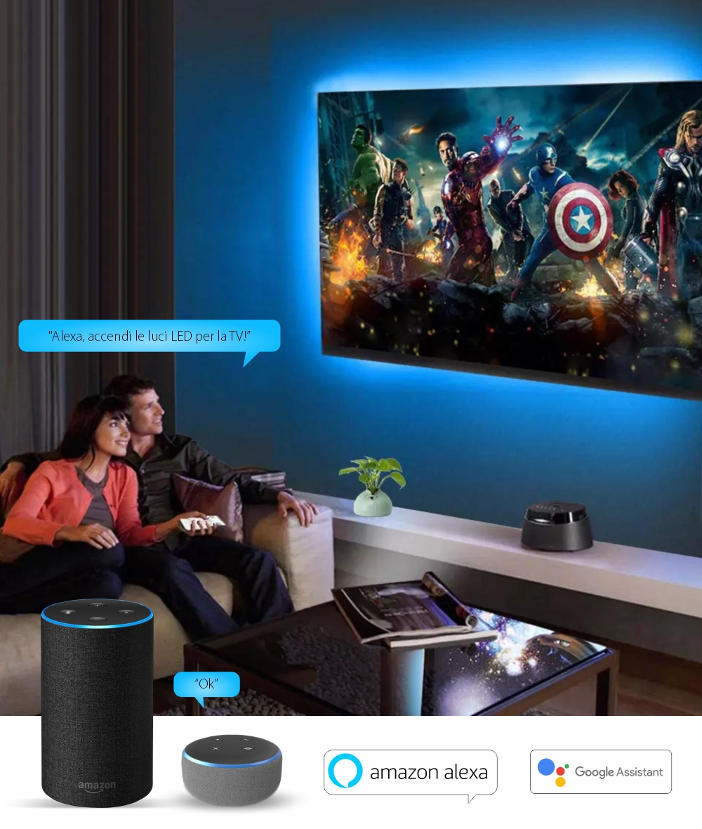 Kit Striscia LED Smart NiteBird SL2, Wi-Fi, 5 Metri, Controllo tramite app, Controllo vocale