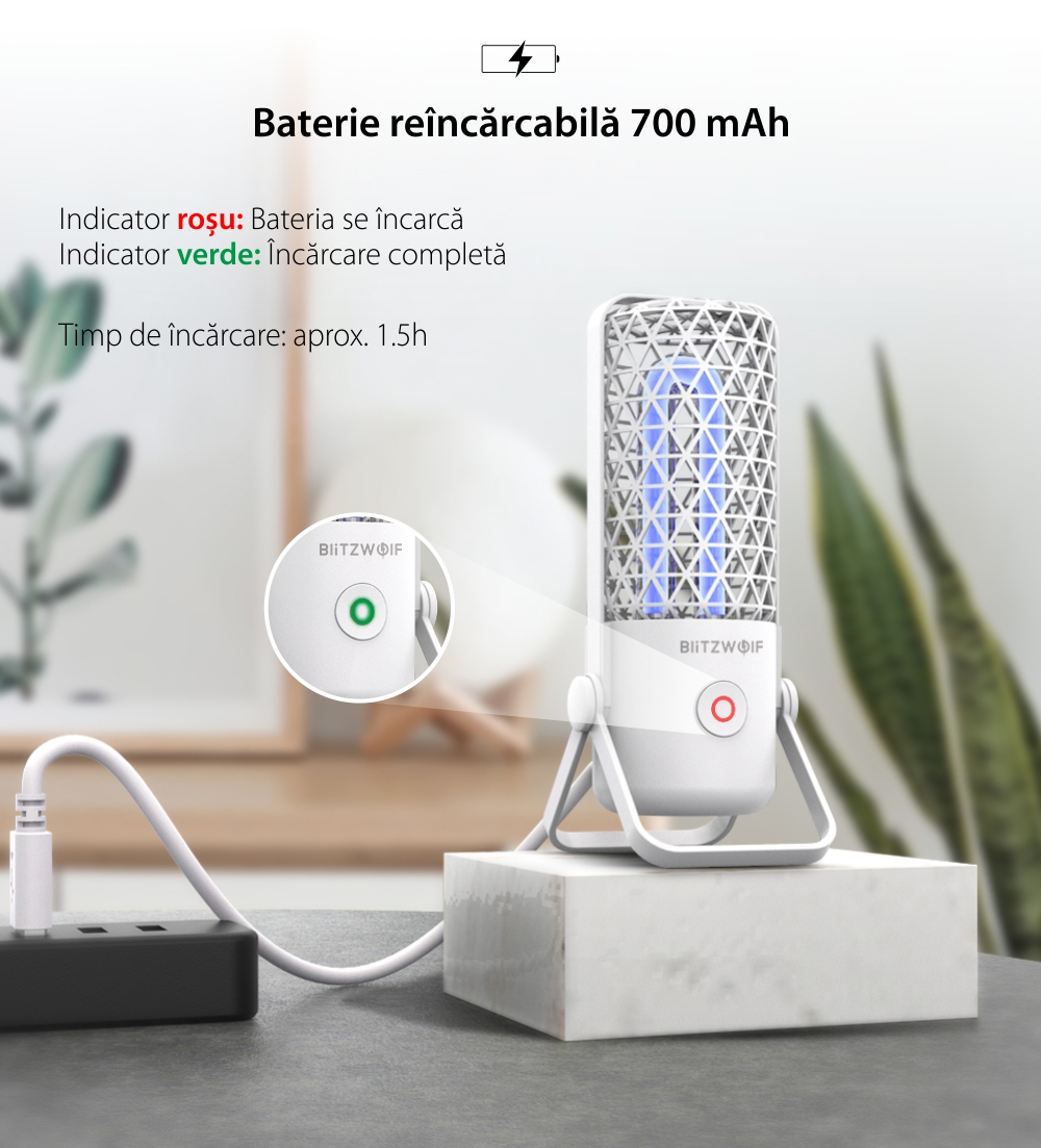 Lampada di sterilizzazione BlitzWolf BW-FUN4, portatile, a raggi ultravioletti e ozono, batteria da 700 mAh