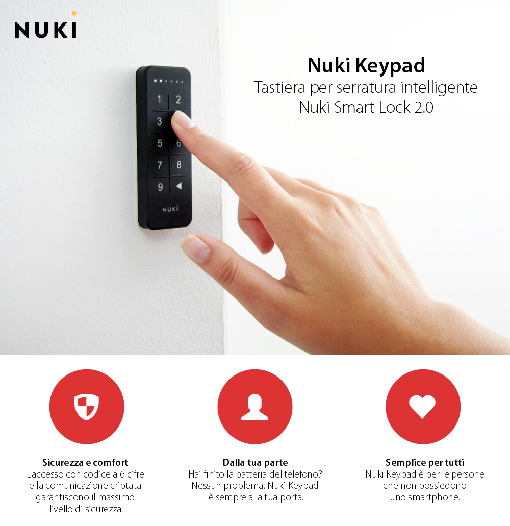 Tastiera intelligente Nuki Keypad, Bluetooth 5.0, Per Nuki Smart Lock, Operazione con codice di accesso