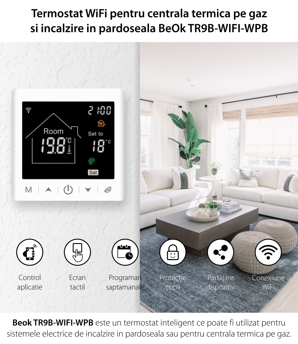 Termostato Wi-Fi BeOk per caldaia a gas e riscaldamento a pavimento