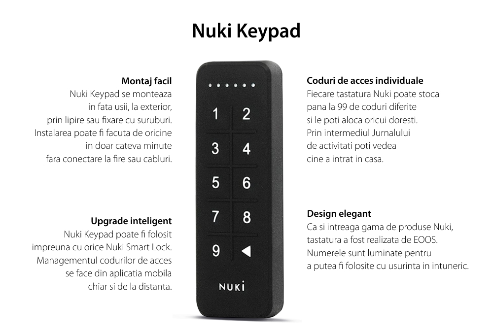 Tastiera intelligente Nuki Keypad, Bluetooth 5.0, Per Nuki Smart Lock, Operazione con codice di accesso