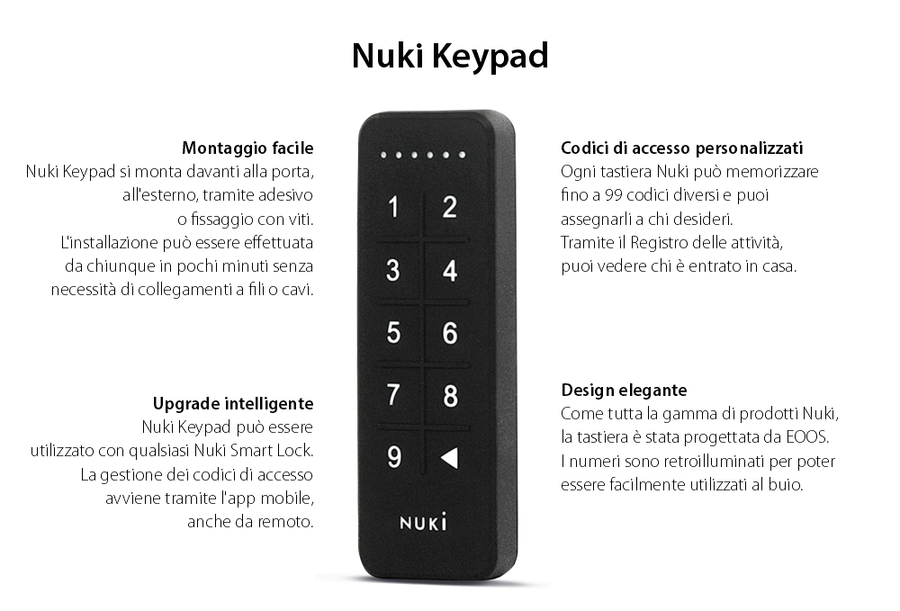 Tastiera intelligente Nuki Keypad, Bluetooth 5.0, Per Nuki Smart Lock, Operazione con codice di accesso