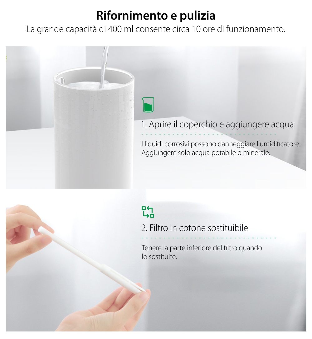 Umidificatore ad ultrasuoni con luce notturna BlitzWolf BW-FUN2, Capacità 400 mL, Luminosità regolabile