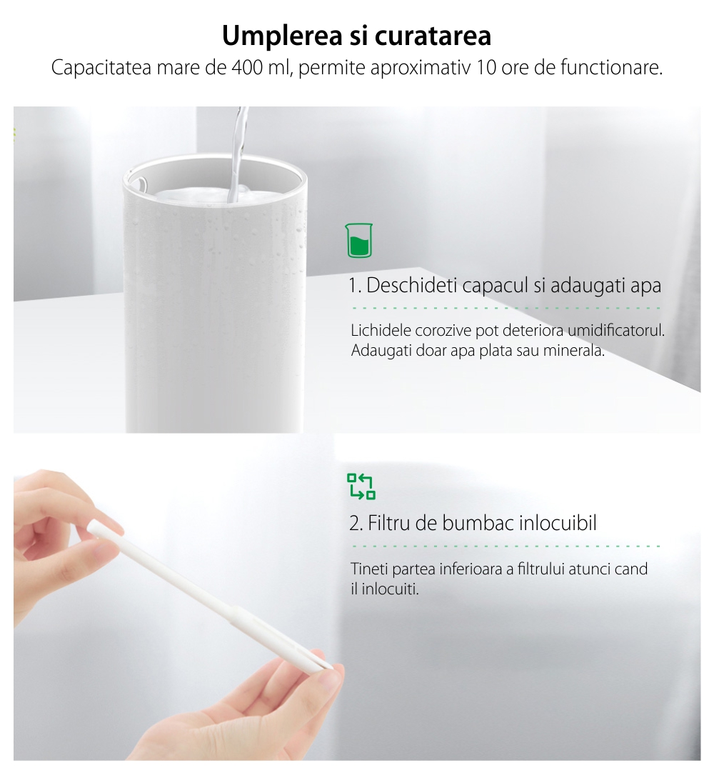 Umidificatore ad ultrasuoni con luce notturna BlitzWolf BW-FUN2, Capacità 400 mL, Luminosità regolabile