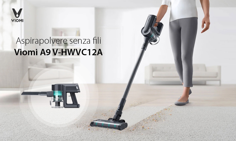 Aspirapolvere verticale Viomi A9, Nero, Wireless, Batteria 2500 mAh, Potenza 400 W, Capacità 400 mL