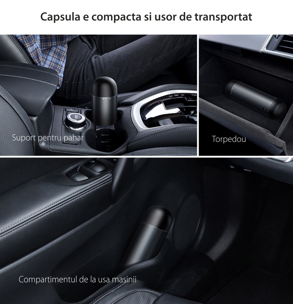 Aspirapolvere per auto Baseus Capsule, Wireless, Batteria 2000 mAh, Potenza 65 W, Ricarica Type-C