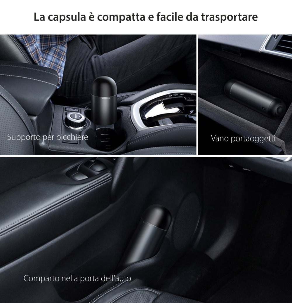 Aspirapolvere per auto Baseus Capsule, Wireless, Batteria 2000 mAh, Potenza 65 W, Ricarica Type-C
