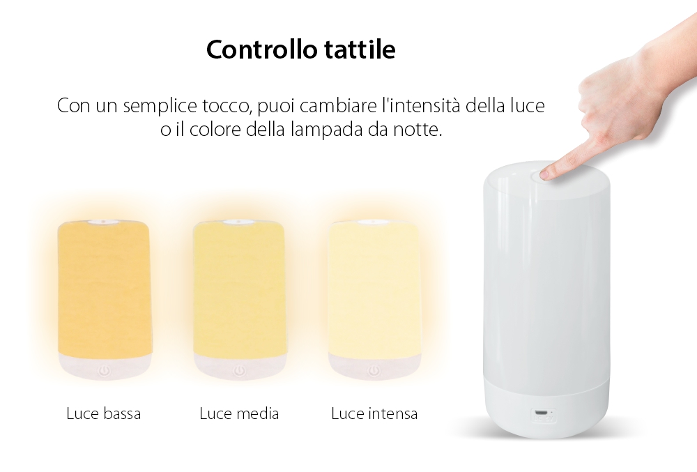 Lampada LED RedSun RS-NL-A1, Multicolore, Touchscreen, Carica USB, Controllo Intensità