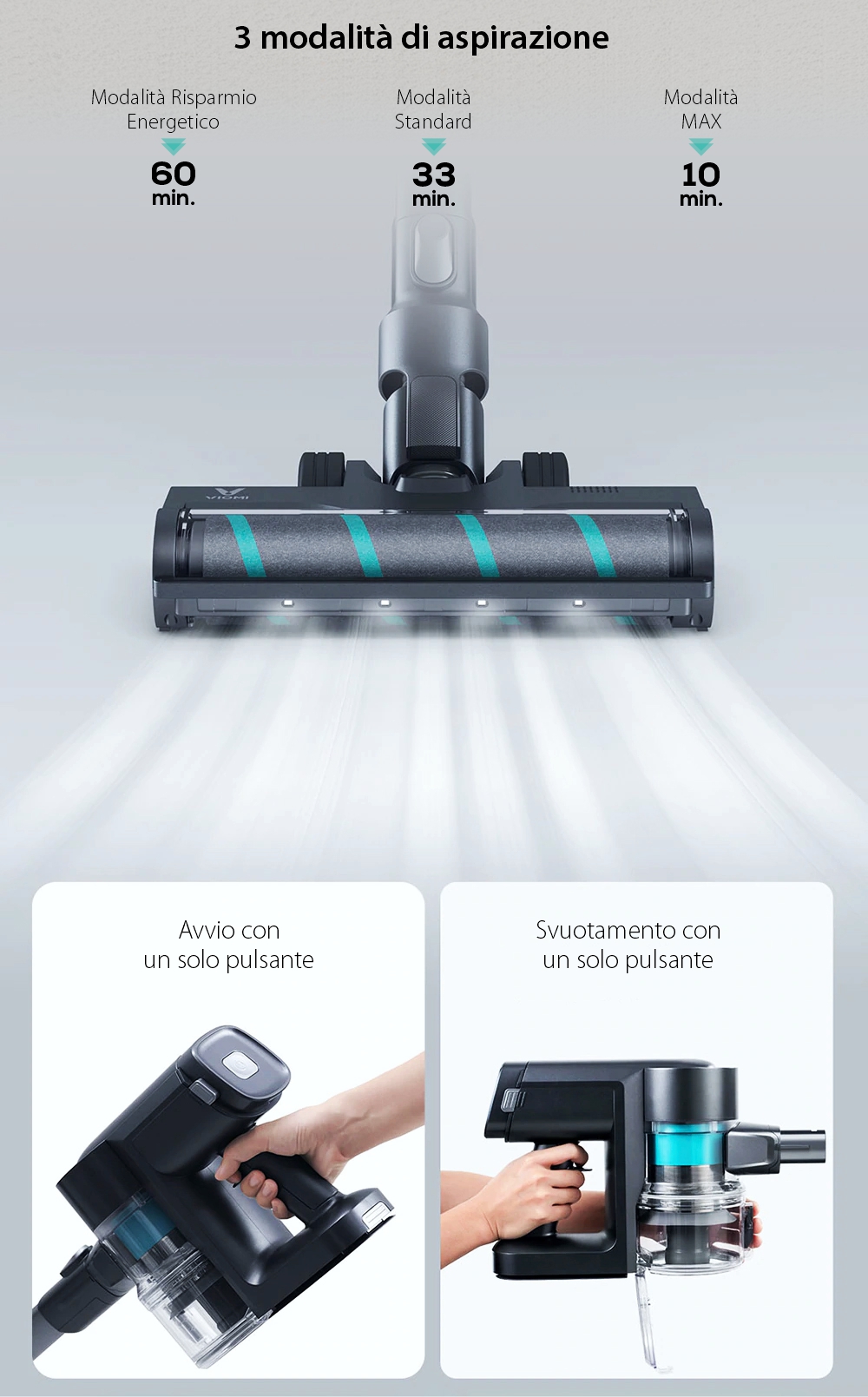 Aspirapolvere verticale Viomi A9, Nero, Wireless, Batteria 2500 mAh, Potenza 400 W, Capacità 400 mL