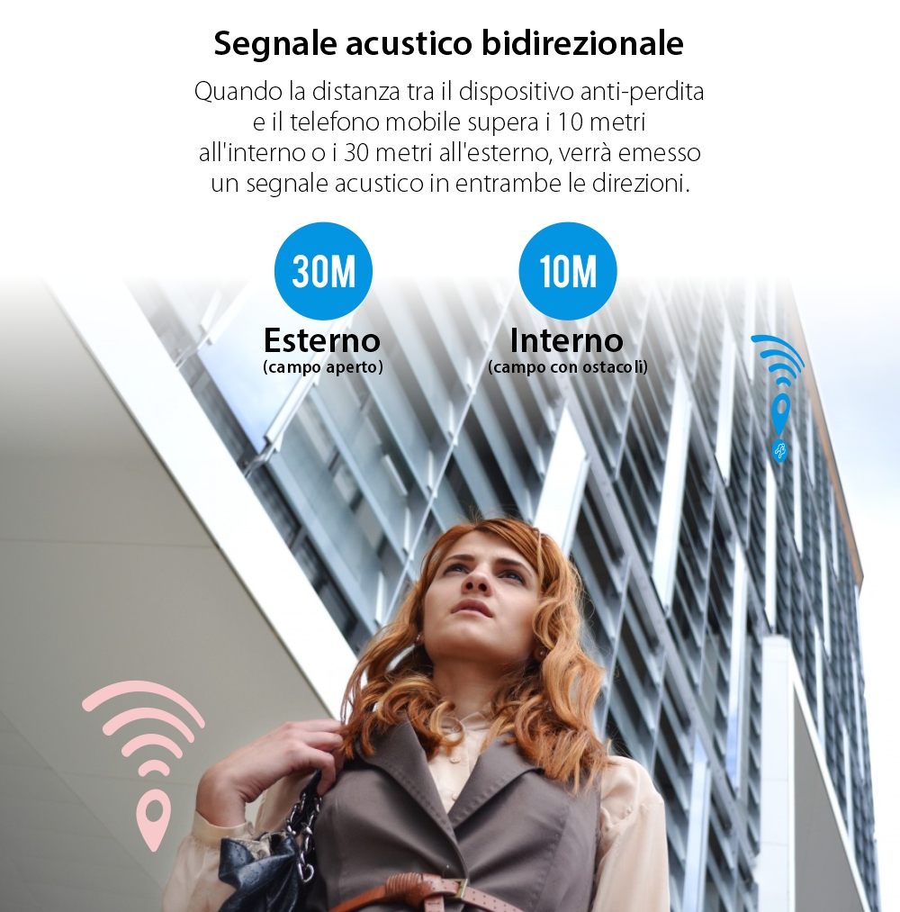 Dispositivo intelligente anti-perdita Baseus T2, Bluetooth, monitoraggio tramite app, batteria da 75 mAh, allarme da 100 dB.