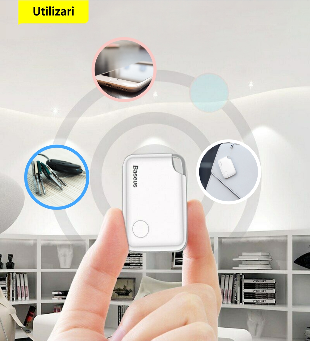 Dispositivo intelligente anti-perdita Baseus T2, Bluetooth, monitoraggio tramite app, batteria da 75 mAh, allarme da 100 dB.
