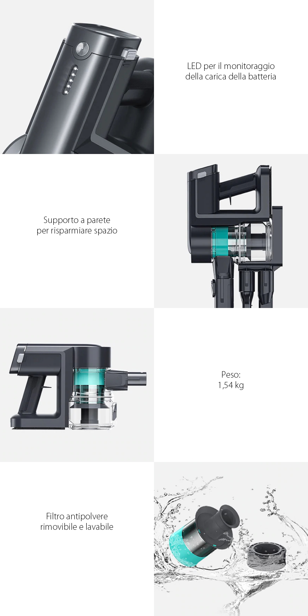 Aspirapolvere verticale Viomi A9, Nero, Wireless, Batteria 2500 mAh, Potenza 400 W, Capacità 400 mL