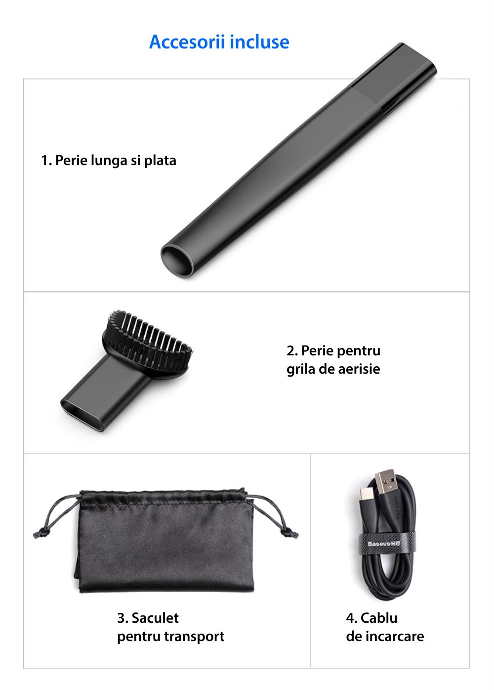 Aspirapolvere per auto Baseus Capsule, Wireless, Batteria 2000 mAh, Potenza 65 W, Ricarica Type-C