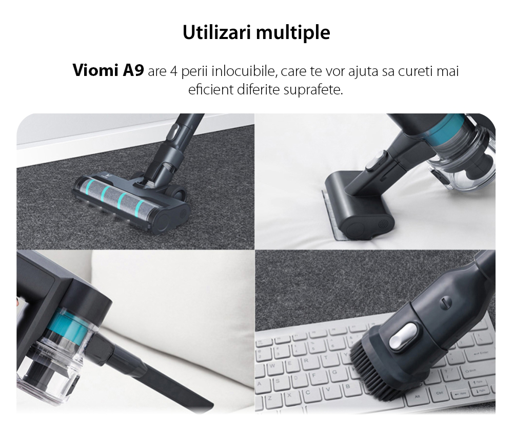 Aspirapolvere verticale Viomi A9, Nero, Wireless, Batteria 2500 mAh, Potenza 400 W, Capacità 400 mL