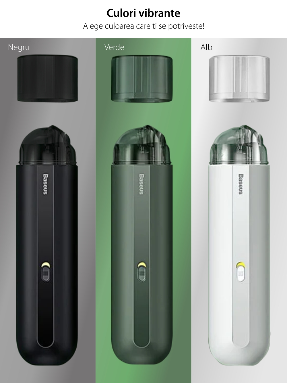 Aspirapolvere per auto Baseus Capsule Mini A2, Senza fili, Potenza 70 W, Autonomia 20 min, Ricarica Type-C