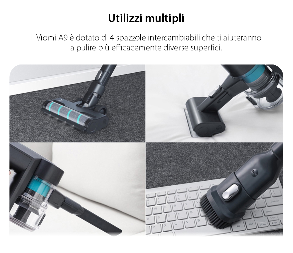 Aspirapolvere verticale Viomi A9, Nero, Wireless, Batteria 2500 mAh, Potenza 400 W, Capacità 400 mL
