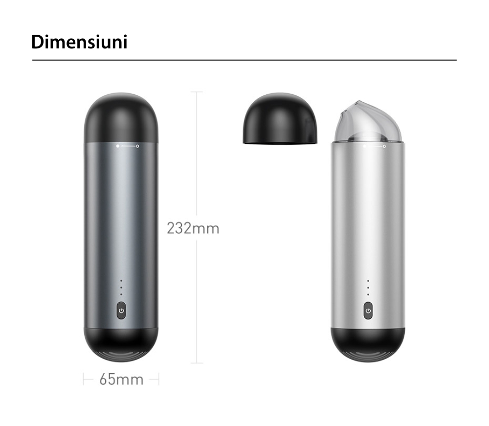 Aspirapolvere per auto Baseus Capsule, Wireless, Batteria 2000 mAh, Potenza 65 W, Ricarica Type-C