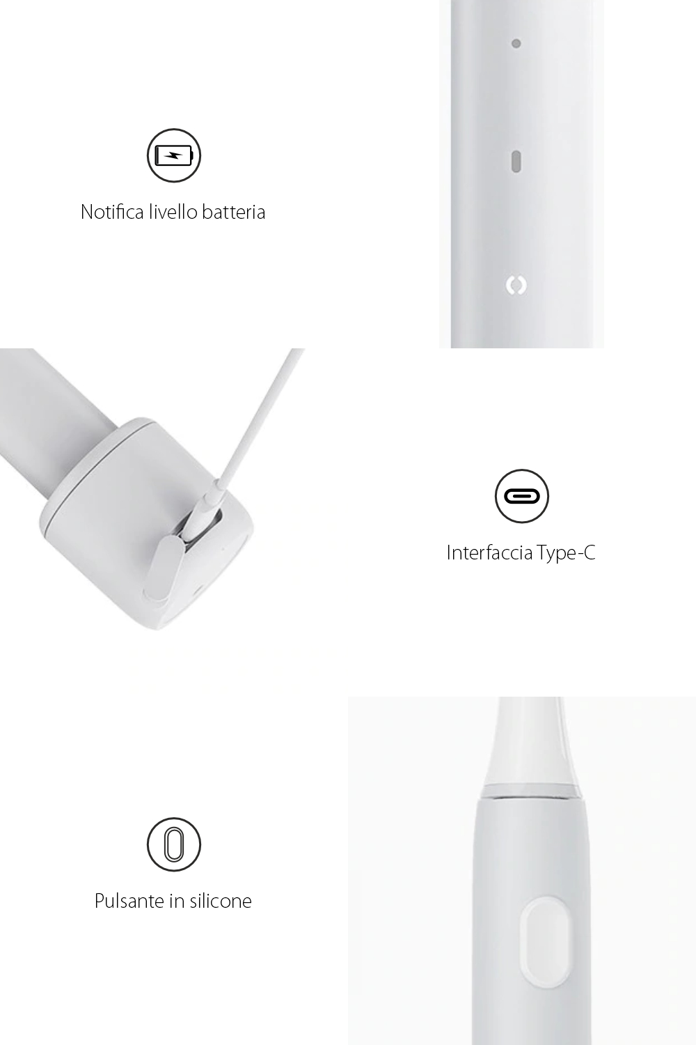 Spazzolino da denti elettrico Sonic Infly, batteria da 320 mAh, impermeabile IPX7, ricarica tramite USB.