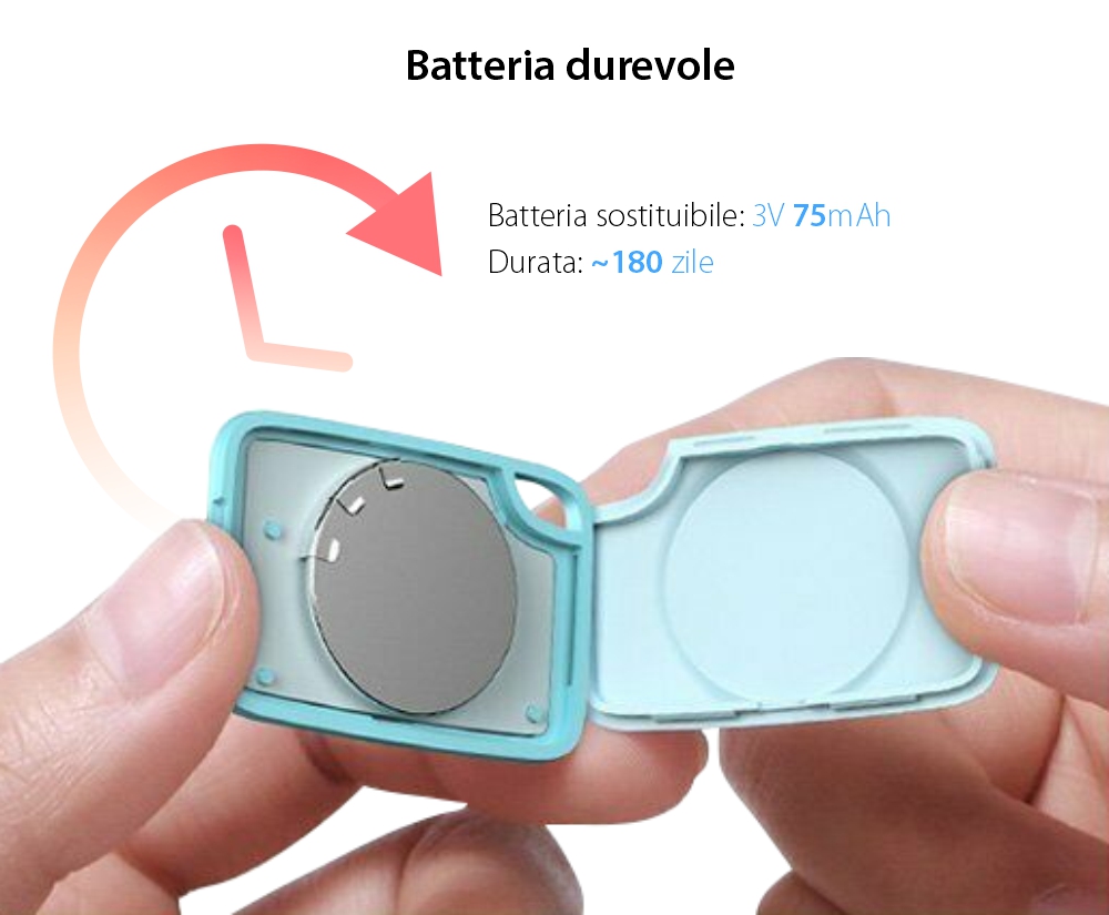 Dispositivo intelligente anti-perdita Baseus T2, Bluetooth, monitoraggio tramite app, batteria da 75 mAh, allarme da 100 dB.