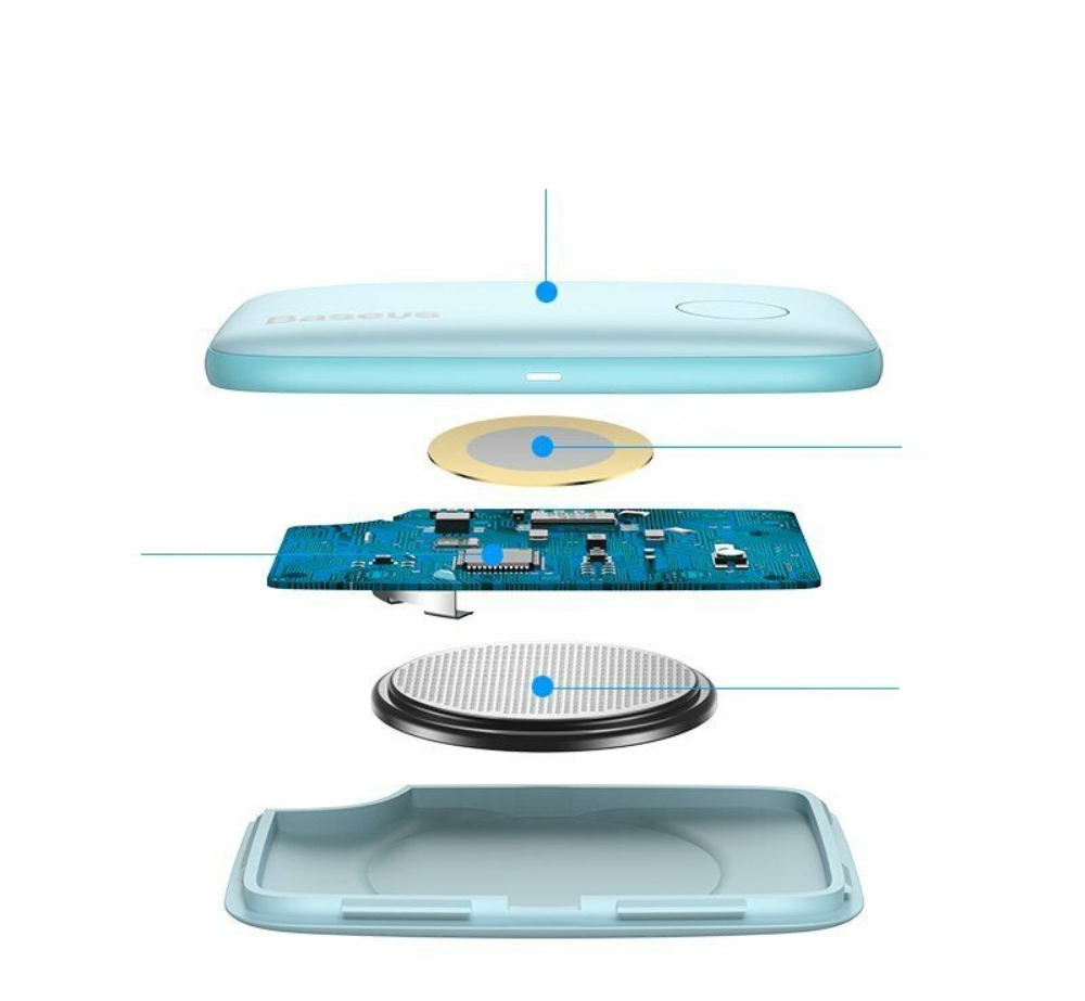 Dispositivo intelligente anti-perdita Baseus T2, Bluetooth, monitoraggio tramite app, batteria da 75 mAh, allarme da 100 dB.