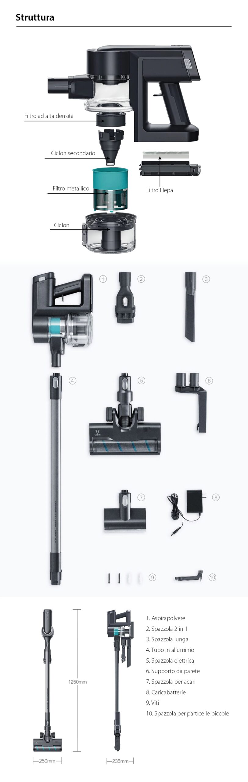 Aspirapolvere verticale Viomi A9, Nero, Wireless, Batteria 2500 mAh, Potenza 400 W, Capacità 400 mL