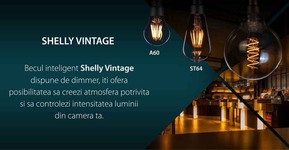 Lampadina intelligente Shelly Vintage A60, Dimmer, Wi-Fi, Controllo tramite app, E27, 7W, 750 LM