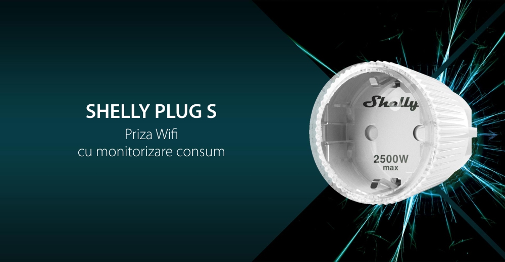 Presa Shelly Plug S, Wi-Fi, 2500 W, Monitoraggio del consumo, Programmazione, Bianco